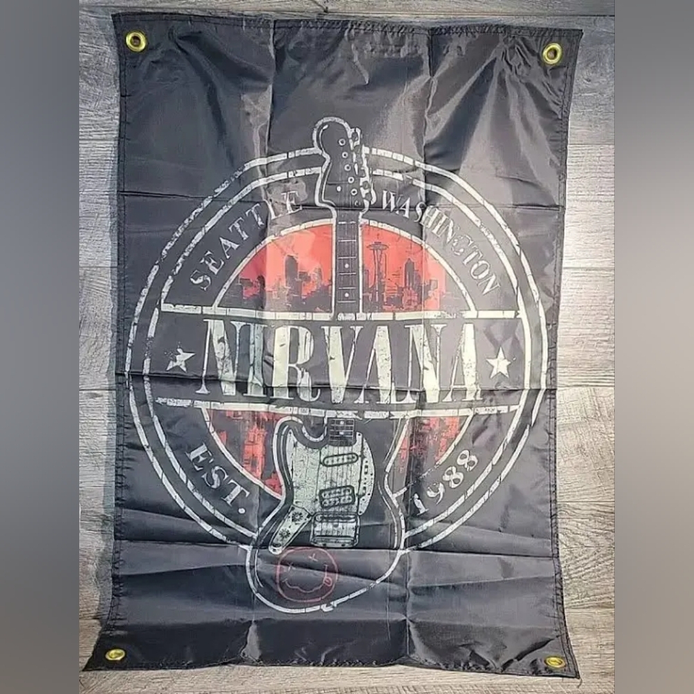 Nirvana Guitar Tribute Flag Banner Wall Hanging Grommeted NEW 23.5 x 35"